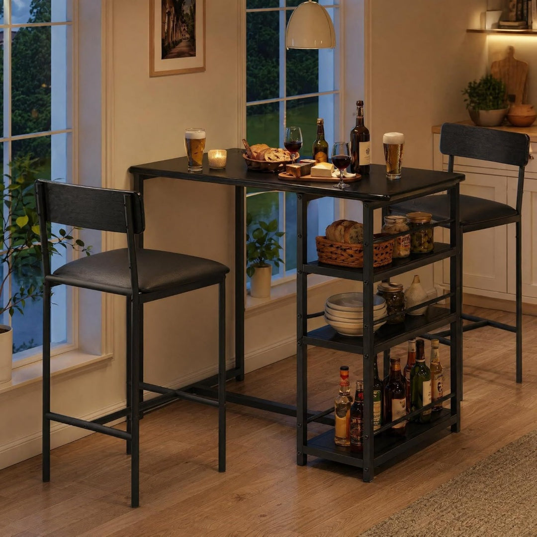 bartisch mit stuehlen 2 personen platzsparende kuechentheke tresentisch mit stauraum gepolsterten barhockern bistrotisch heimbar moebel set stehtisch mit hocker schwarz