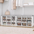 hzuaneri schuhbank mit sitzflaeche18 faechern weiss-hellgrau schuhbank schuhschrank mit sitzbank verstellbare ablagen 30 x 150 x 48 cm fuer wohnzimmer schlafzimmer sb25703gy