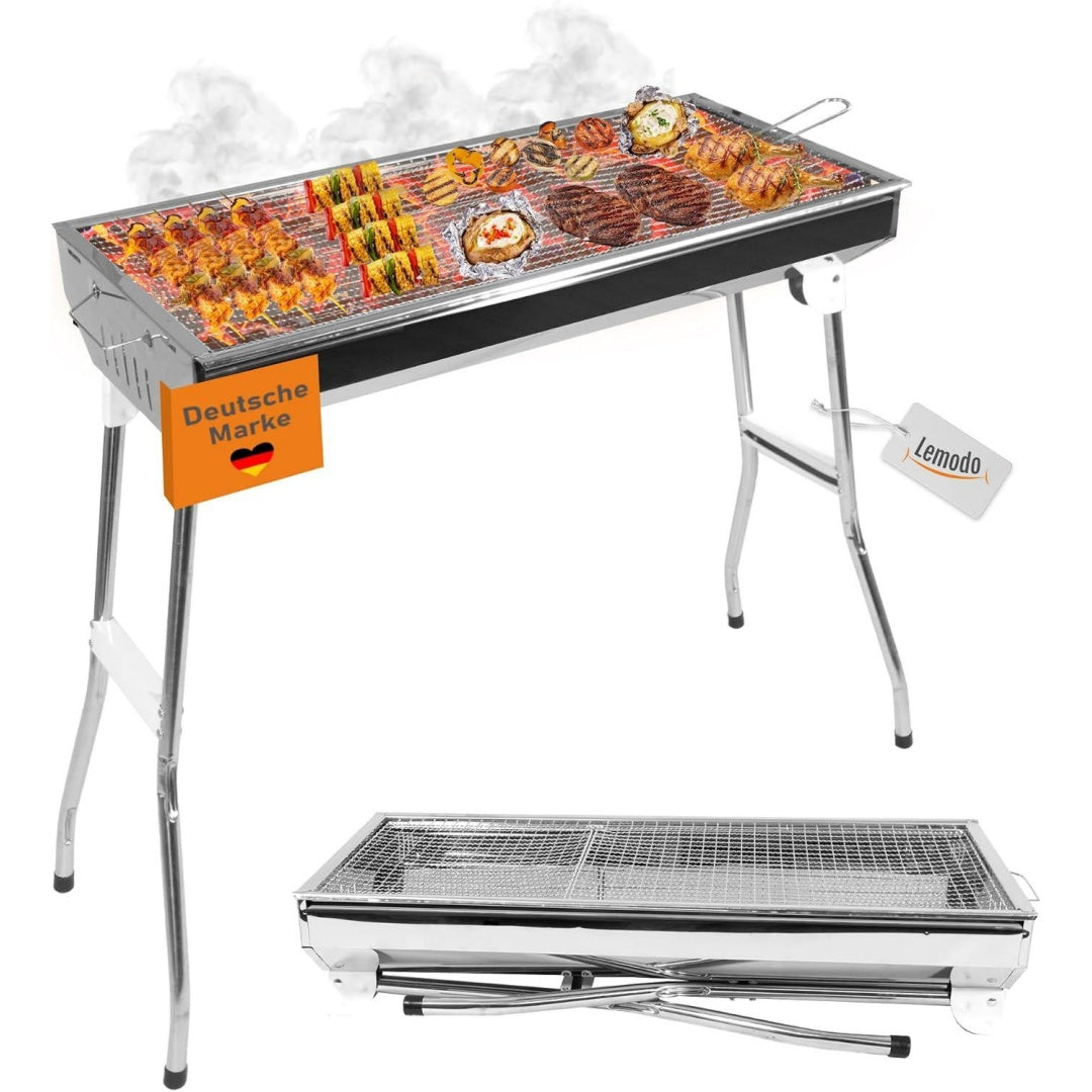 lemodo klappgrill edelstahl holzkohlegrill grosse grillflaeche
