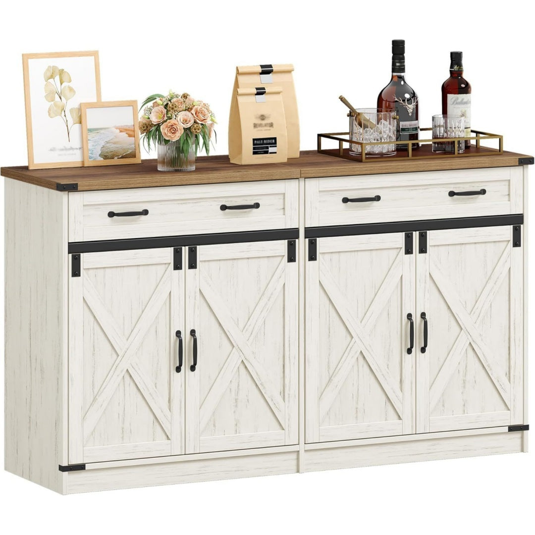 hzuaneri sideboard buffetschrank mit 2 schublade 4 tueren kuechenschrank landhausstil kueche wohnzimmer 40 x 140 x 80 cm vintageweiss-honigbraun sc94814x