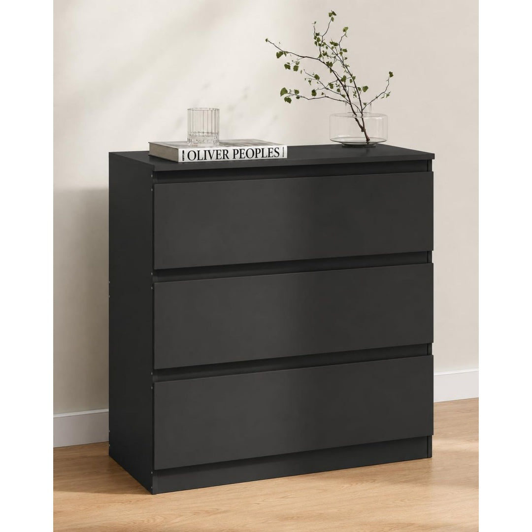 kommode schwarz mit 3 schubladen schmale schubladenkommode fuer schlafzimmer wohnzimmer und flur moderner schubladenschrank als aufbewahrungsschrank oder sideboard 70x40x75 cm