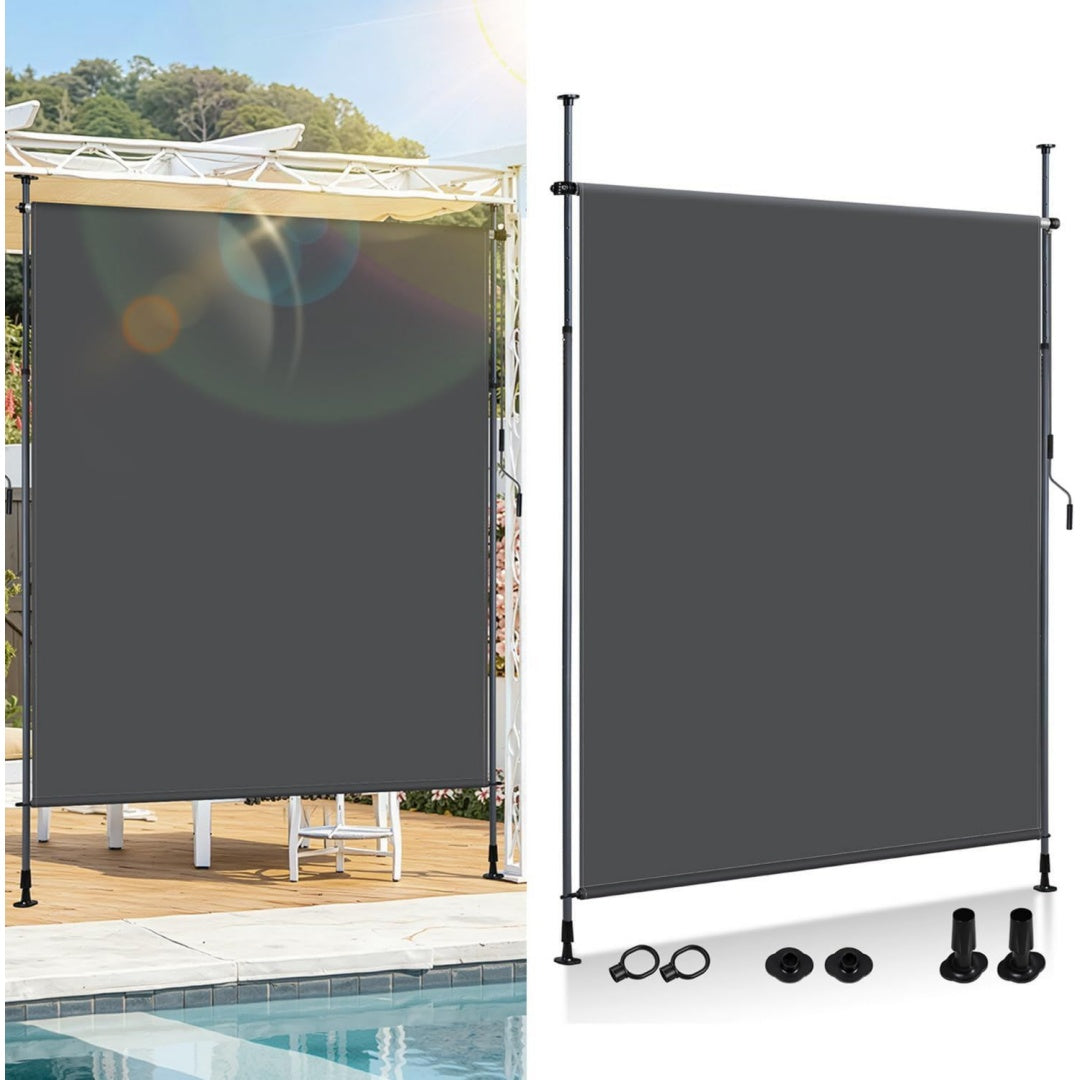 senkrechtmarkise aussen klemmmarkise 200x305cm ausziehbar vertikalmarkise mit handkurbel ohne bohren balkon-sichtschutz windschutz fuer garten terrasse anthrazit