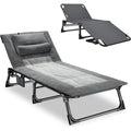 klappbare sonnenliege mit verstellbarer rueckenlehne matratze kopfkissen tragbare gartenliege fuer pool terrasse camping grau