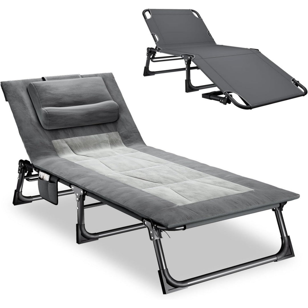 klappbare sonnenliege mit verstellbarer rueckenlehne matratze kopfkissen tragbare gartenliege fuer pool terrasse camping grau