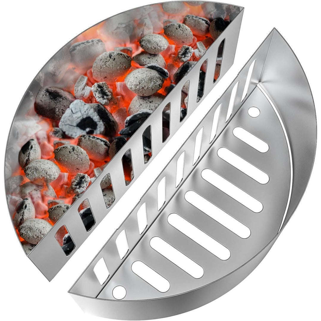 onlyfire edelstahl kohlekorb 2er set holzkohlekoerbe fuer kugelgrill charcoal grills kettle grills char-basket holzkohle-koerbe grillzubehoer hohe kapazitaet silber