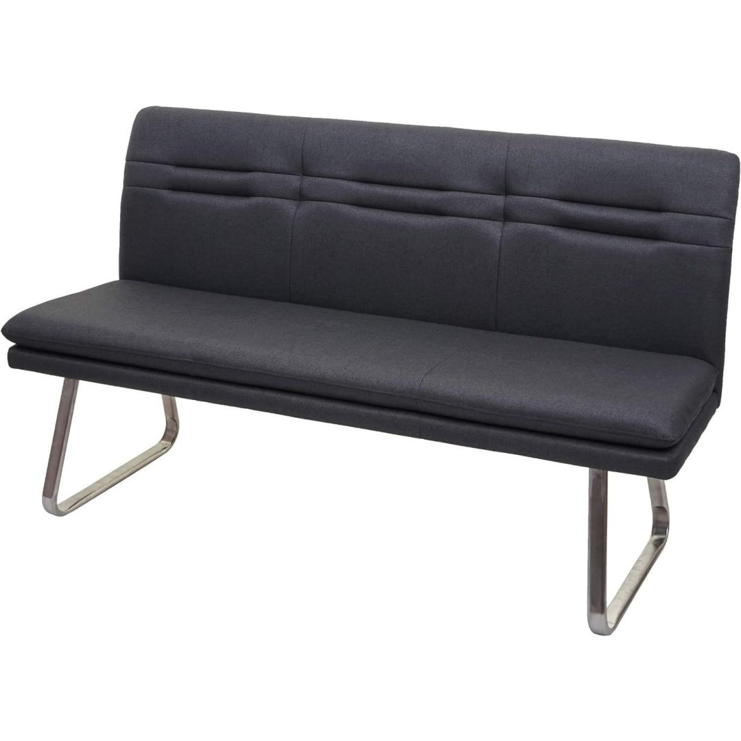 mendler sitzbank hwc-h70 stofftextil - grau 160cm esszimmerbank bank polsterbank rueckenlehne edelstahl gebuerstet