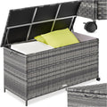 auflagenbox 253 l 116 x 54 x 64 cm 2 drehbare rollen mit feststellbremse polyrattan mit aluminiumrahmen gartenmoebel outdoor lagerung staubschutzbox schutzbox wetterfest - grau