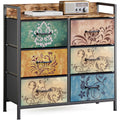 mondeer kommode mit 6 stoffschubladen vintage-druck 80 x 30 x 84 cm metallrahmen holzablage wohnzimmer schlafzimmer flur 6 schubladen fuer kleidung zeitschriften platzsparend dekorativ