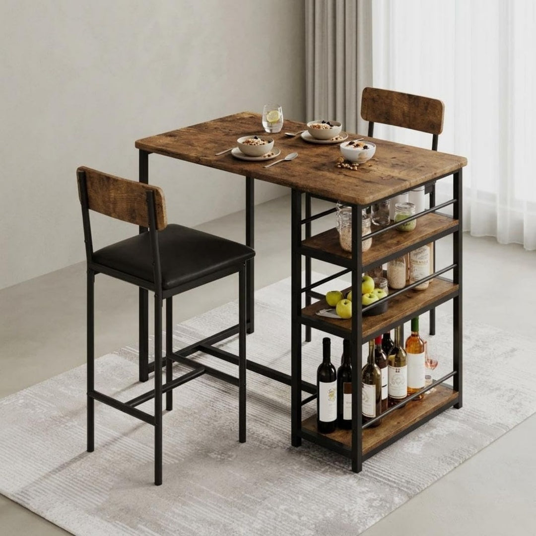 3-teiliges bartisch set essgruppe mit 2 gepolsterten stuehlen 3 grosse ablagefaecher kueche bar table tisch hochtisch mit stauraum kuechentisch bistrotisch esszimmer-set