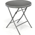 nexos klappbarer bistrotisch lara aus metallglas - 70 cm stabil und witterungsbestaendig - glasplatte schwarz gestell silber
