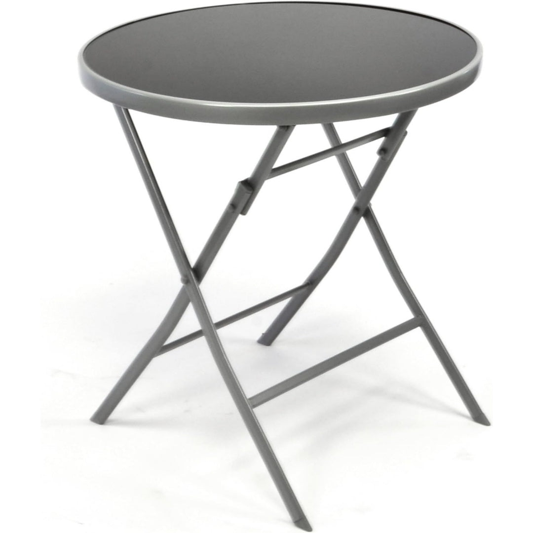 nexos klappbarer bistrotisch lara aus metallglas - 70 cm stabil und witterungsbestaendig - glasplatte schwarz gestell silber