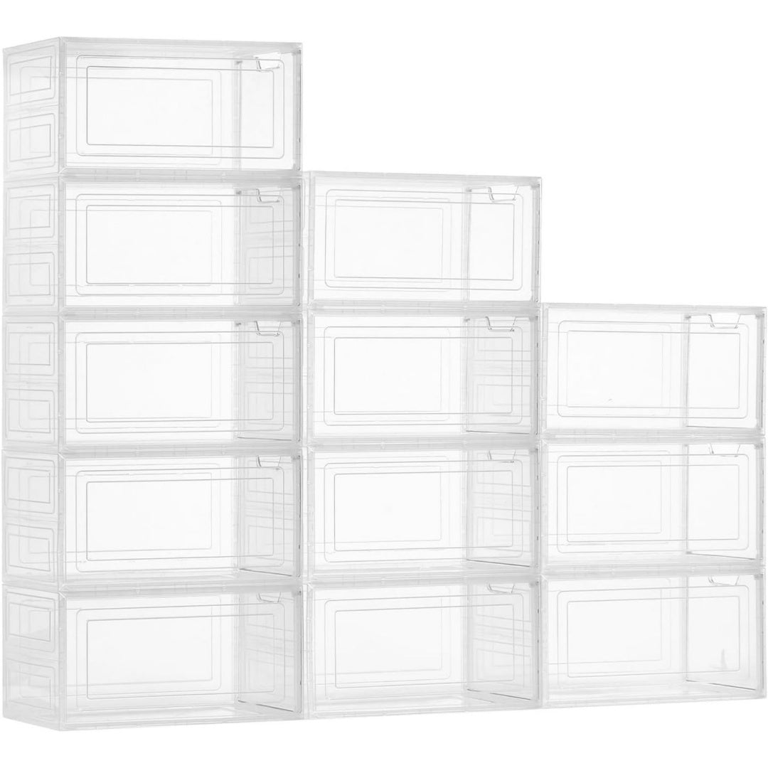 schuhaufbewahrungsboxen stapelbare schuhboxen 12 stk passend bis usa-groesse 13 schuh-organizer mit magnetischer tuer zur aufbewahrung von high heels stiefeln hueten klar weiss