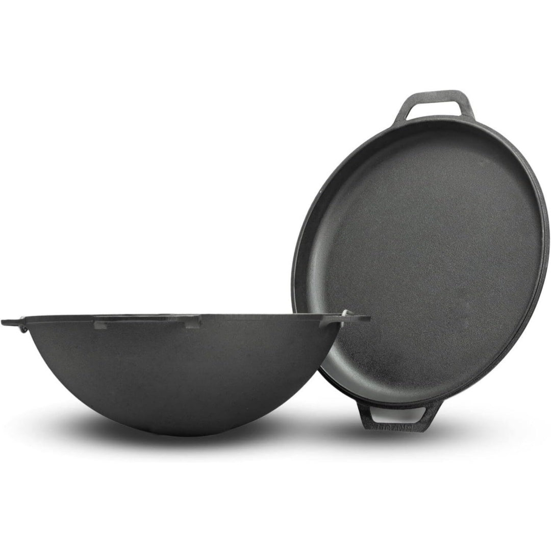 4bigfun gusseisen kazan 12 l schwenktopf kasan mit deckel-bratpfanne wokpfanne grill cast iron campingtopf kessel asia wok traditioneller gusstopf grillwok