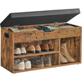 schuhbank mit sitzflaeche 3 ebenen gepolstert 30 x 80 x 44 cm schuhregal wohnzimmer sitzbank sitzkissen rustikales braun custos kollektion lhs30bx